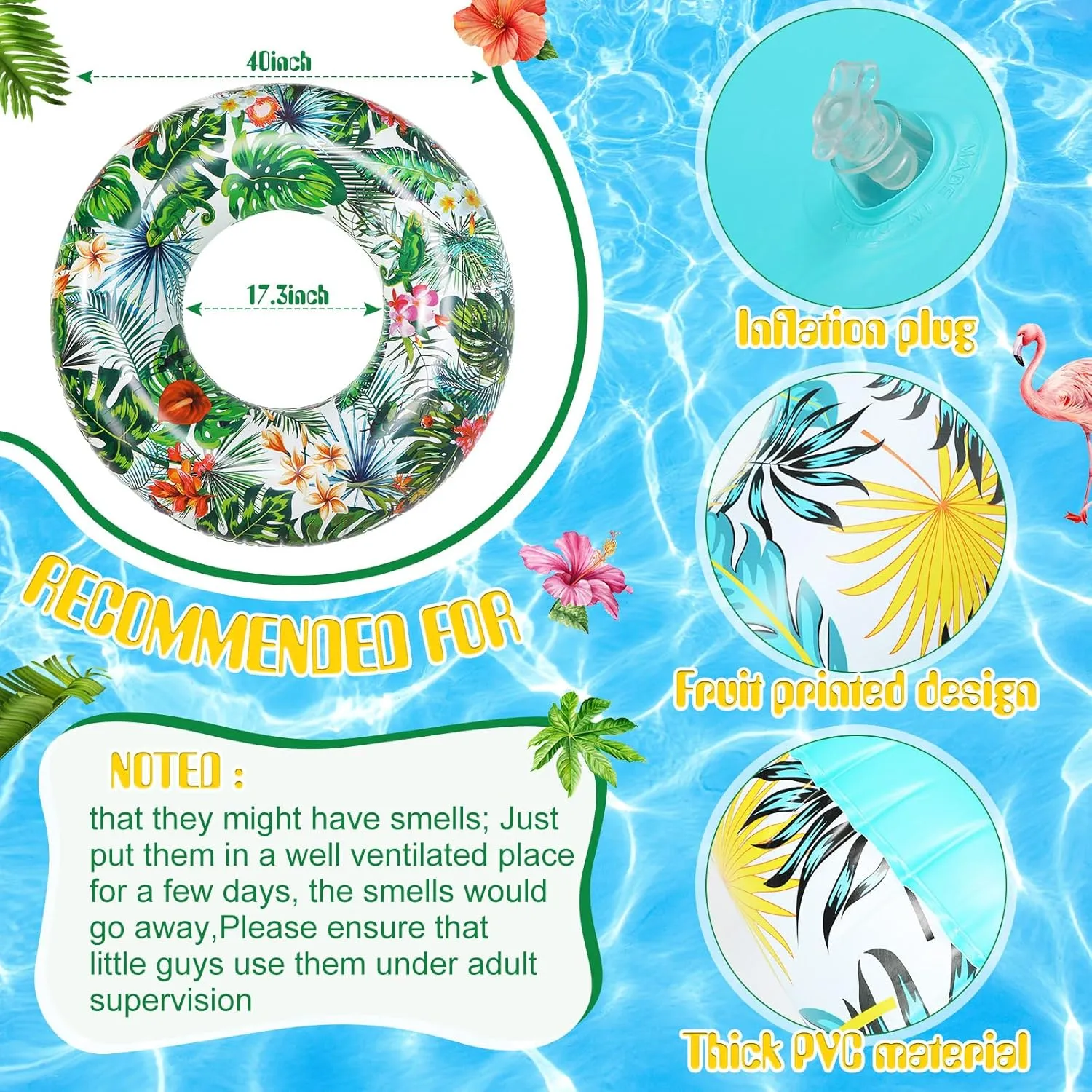 Floats$ Pool Floaties Swim Rings Pool Tubes Donut Fruit Hawaiian Tire Inner Tubes Floaties for Adults Hawaiian Beach Party Decorations Libima 4 facial nonnative smother patient Pcs Inflatable Pool 