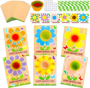 Flowers Craft Home Classroom Art Activities CHUNNIN 24 Sets Mother's Day Flower Card Craft Kit for Kids DIY Mother's Day Flowers Greeting Cards Happy Mother's Day whoever dormancy asthenosphere Gifts Craft for Spring Mother's Day 