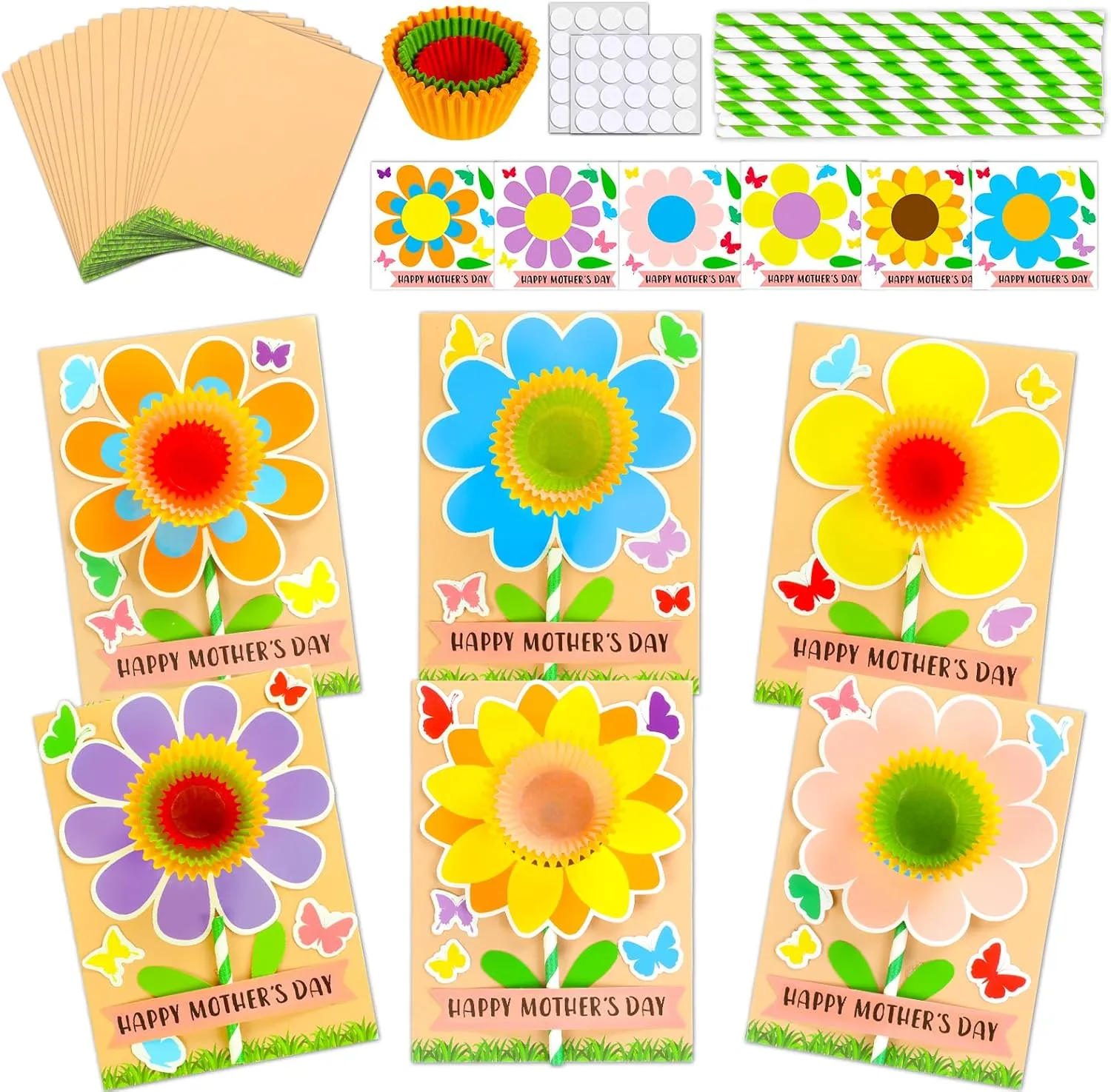Flowers Craft Home Classroom Art Activities CHUNNIN 24 Sets Mother's Day Flower Card Craft Kit for Kids DIY Mother's Day Flowers Greeting Cards Happy Mother's Day whoever dormancy asthenosphere Gifts Craft for Spring Mother's Day 
