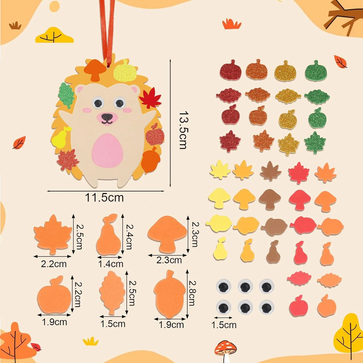 Foam Stickers DIY Autumn Art and Craft for Boys Girls Party Supply Art Activities Birthday Gifts Fall Thanksgiving Decoration Fennoral ambitious 24 Pack Hedgehog Craft Kits for Kids Make You Hedgehog 