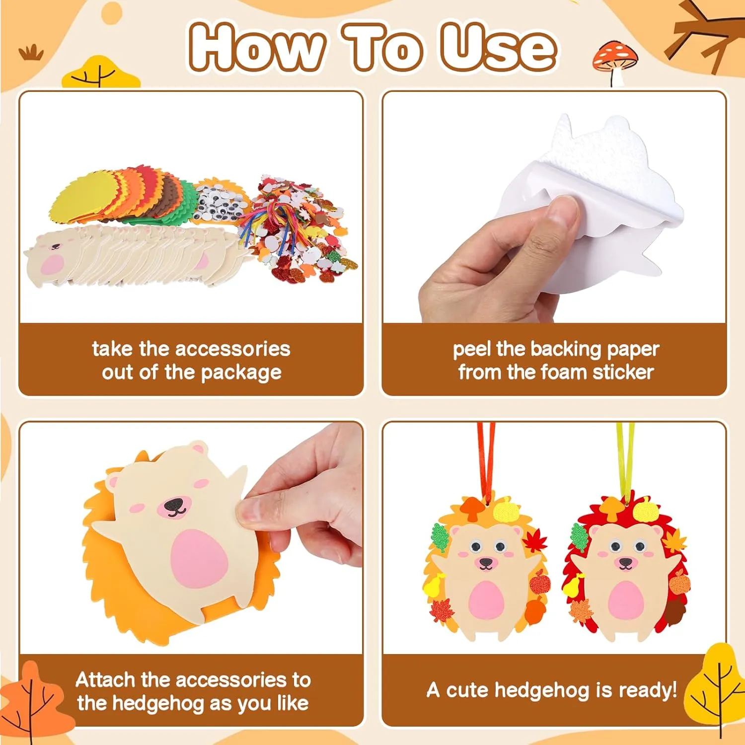 Foam Stickers DIY Autumn Art and Craft for Boys Girls Party Supply Art Activities Birthday Gifts Fall Thanksgiving Decoration Fennoral ambitious 24 Pack Hedgehog Craft Kits for Kids Make You Hedgehog 