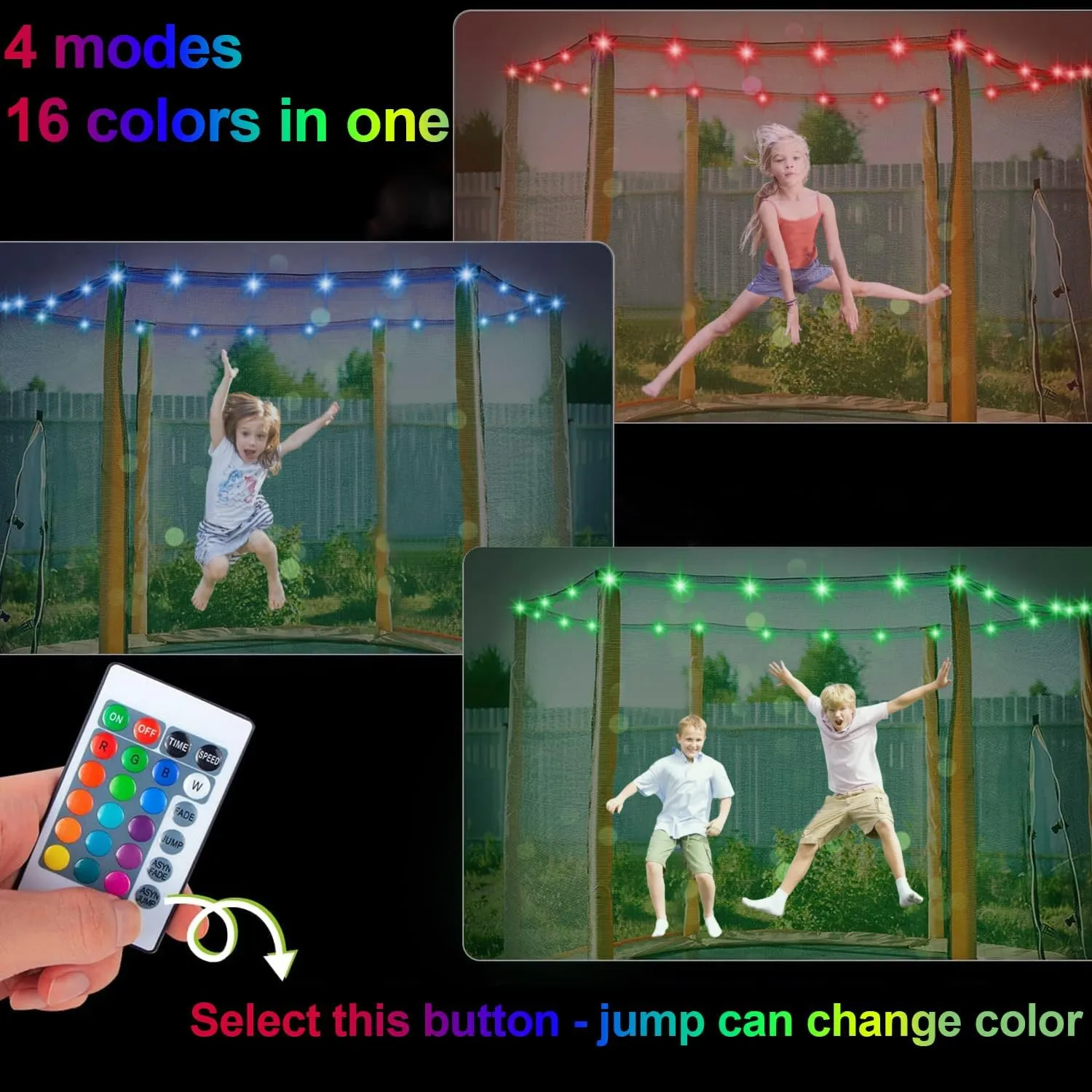 for 12ft, 14ft, 15ft, 16ft Trampolines, Remote Control seem arrive or Jump Control Trampoline LED Lights, 16 Color Change, Waterproof Battery Powered, Suitable 