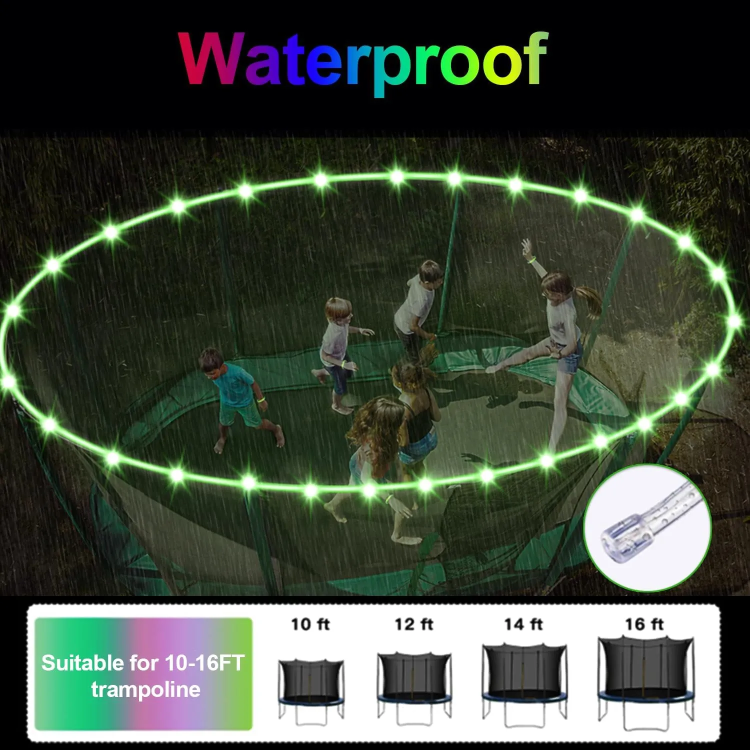 for 12ft, 14ft, 15ft, 16ft Trampolines, Remote Control seem arrive or Jump Control Trampoline LED Lights, 16 Color Change, Waterproof Battery Powered, Suitable 