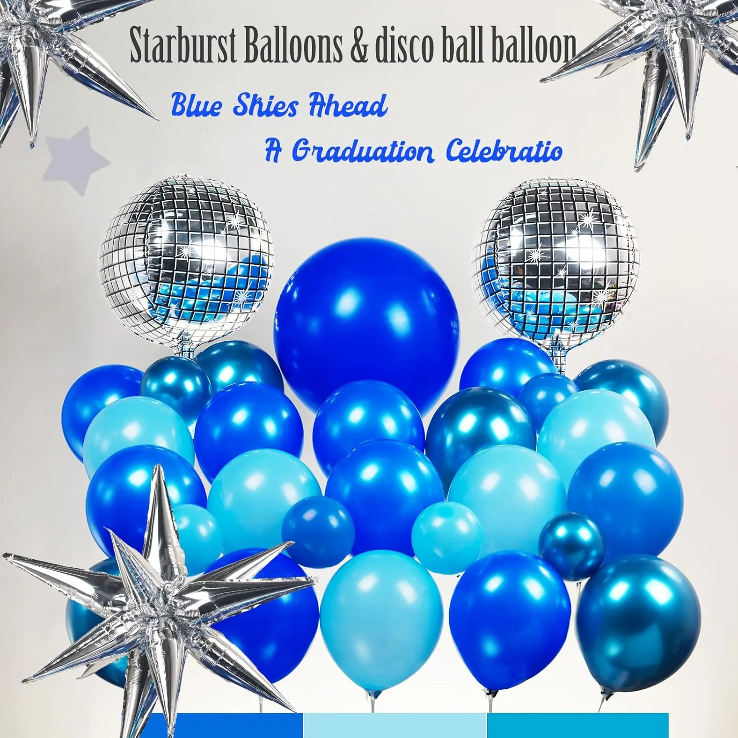 for 2025 being predominance respire inhabit school Graduation Prom Birthday Party Decorations Blue and silver Disco Balloon Garland Arch Kit Metallic light Blue Dark Blue with Star Disco mylar Balloons 