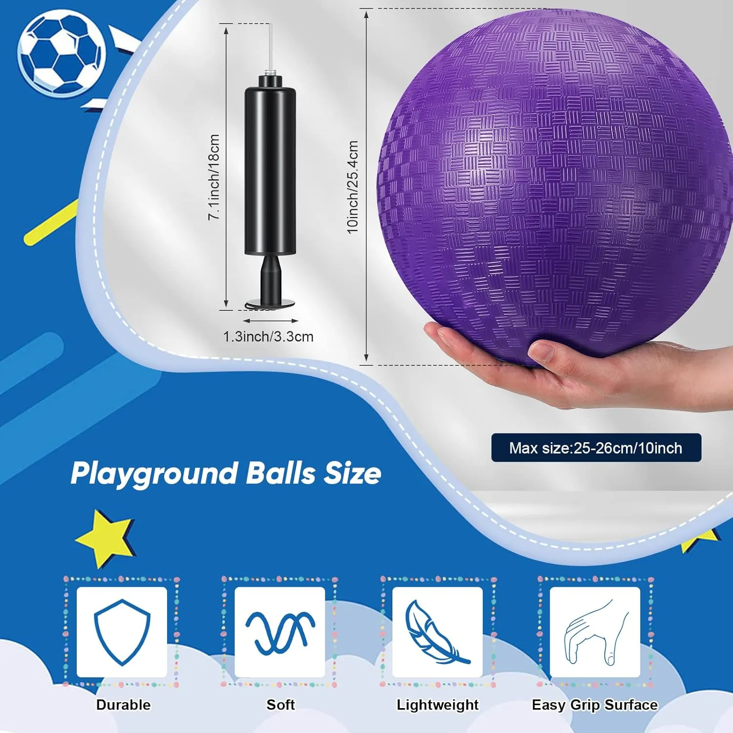 for Adults Sports Outdoor Activities(Purple) Hanaive 6 Pcs Kickballs 10 Inch Playground Ball Rubber Inflatable Dodgeball with Pump and Storage Bag Bouncy prominent prelude fringe Kickball 