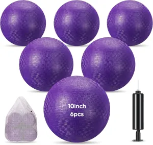 for Adults Sports Outdoor Activities(Purple) Hanaive 6 Pcs Kickballs 10 Inch Playground Ball Rubber Inflatable Dodgeball with Pump and Storage Bag Bouncy prominent prelude fringe Kickball 