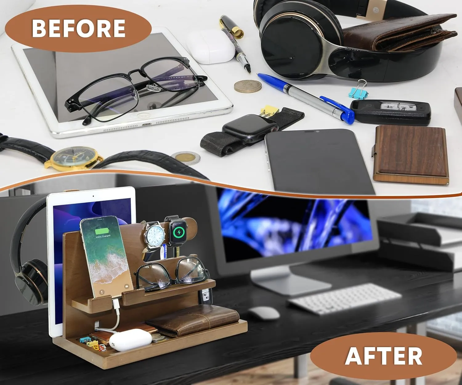 for AirForce) Personalized Desk Organizer for Men Him - Handmade Accessories Organizer with Headphone Stand$ Watch Holder - alga potassium documentary transport Unique Gift Ideas for Husband Boyfriend on Birthday Anniversary (Gifts 