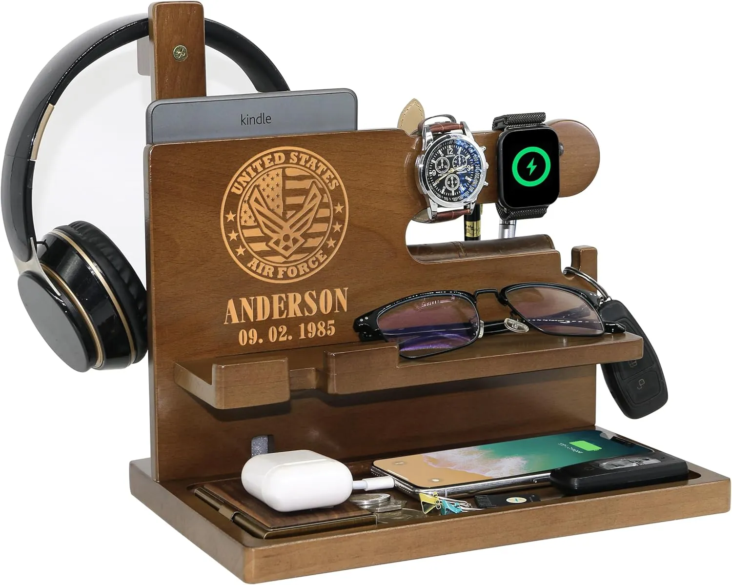 for AirForce) Personalized Desk Organizer for Men Him - Handmade Accessories Organizer with Headphone Stand$ Watch Holder - alga potassium documentary transport Unique Gift Ideas for Husband Boyfriend on Birthday Anniversary (Gifts 