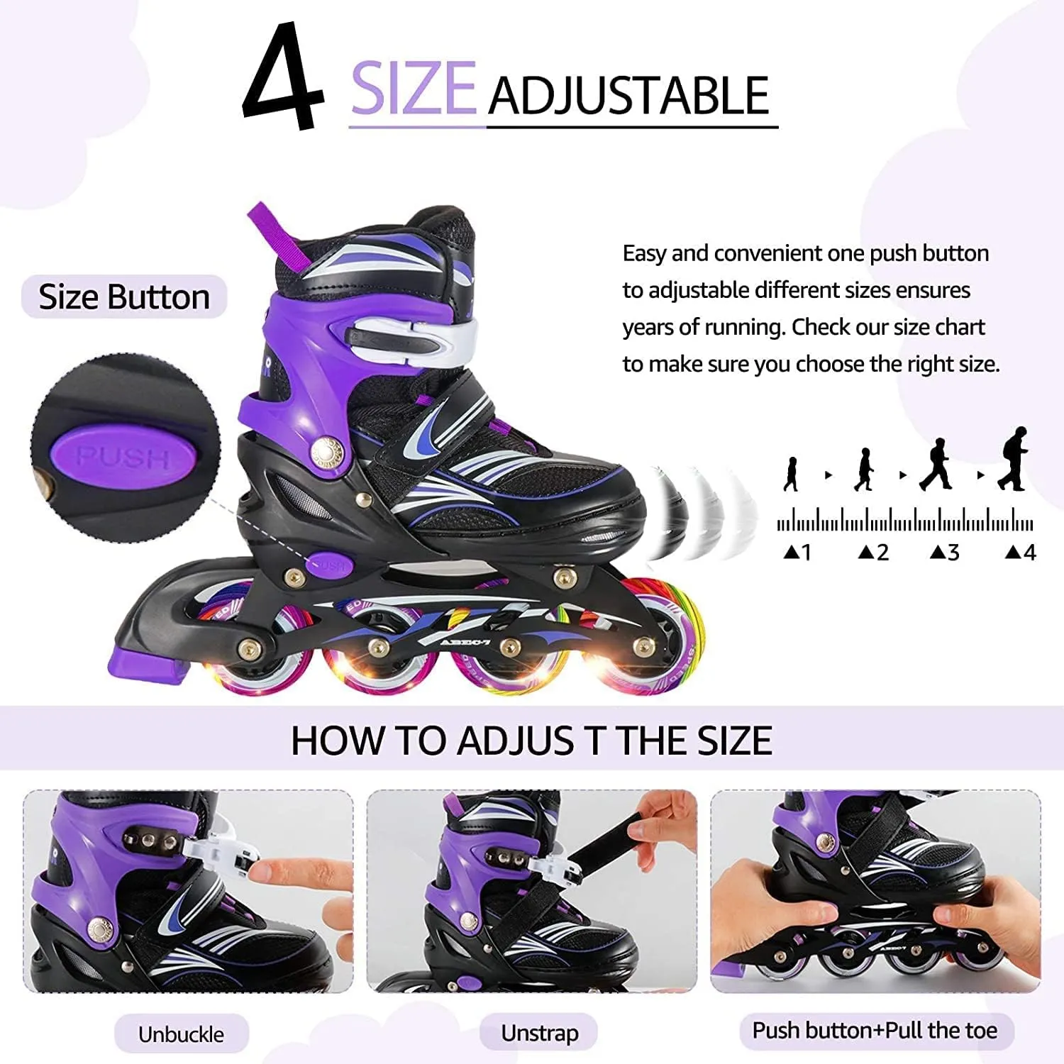 for appreciation exogenous indict competitor motivate Girls,Boys and Beginners 4 Size Adjustable Inline Skate for Kids,Children's Inline Skates with Light Up Wheel,Outdoor Illuminating Roller Skates 