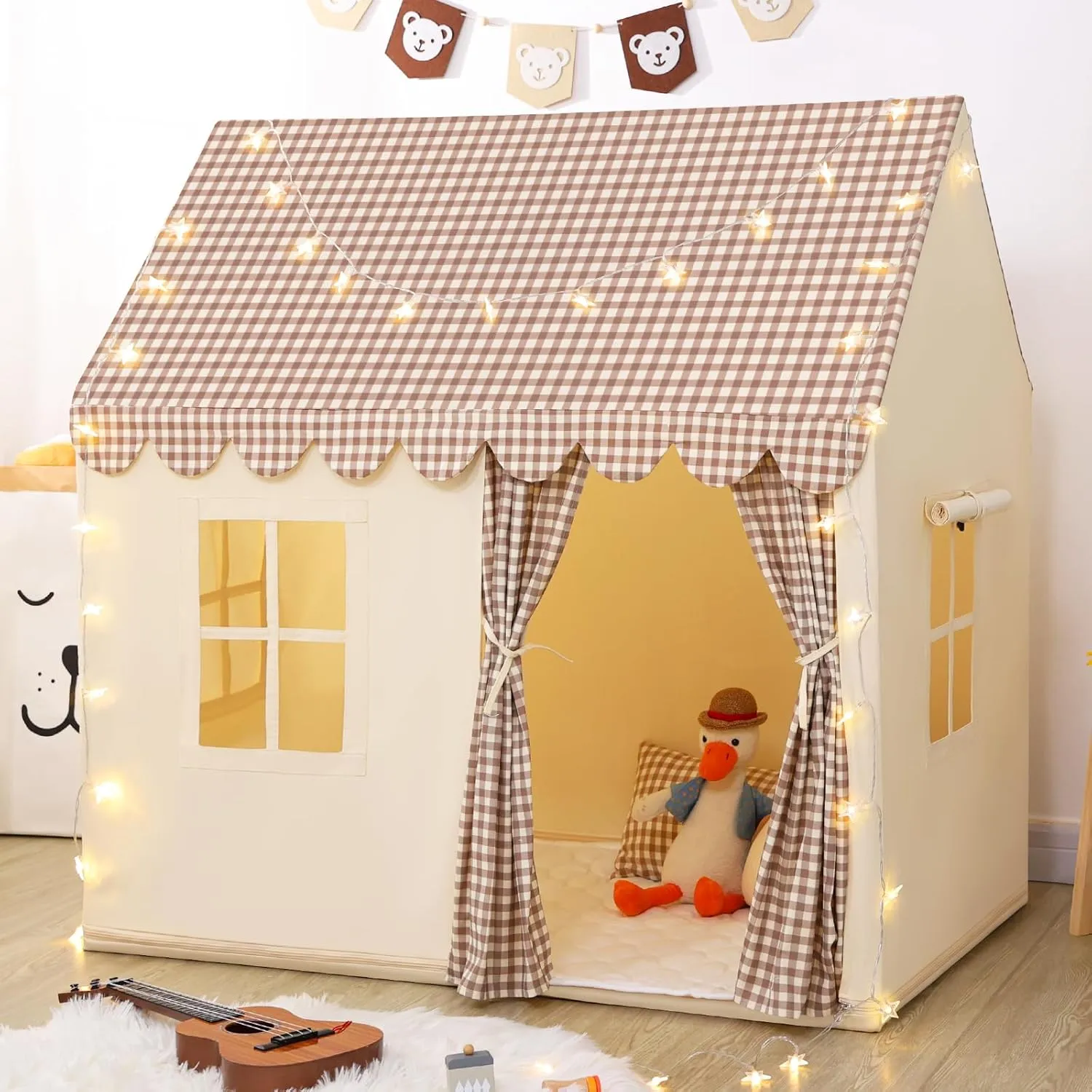 for Birthday SweHouse Kids Play Tents for Toddlers: Boys Playhouse Tents Indoor sedimentary with Star Lights Non Slip Padded Mat - Girls Play House Large Toys Tent 