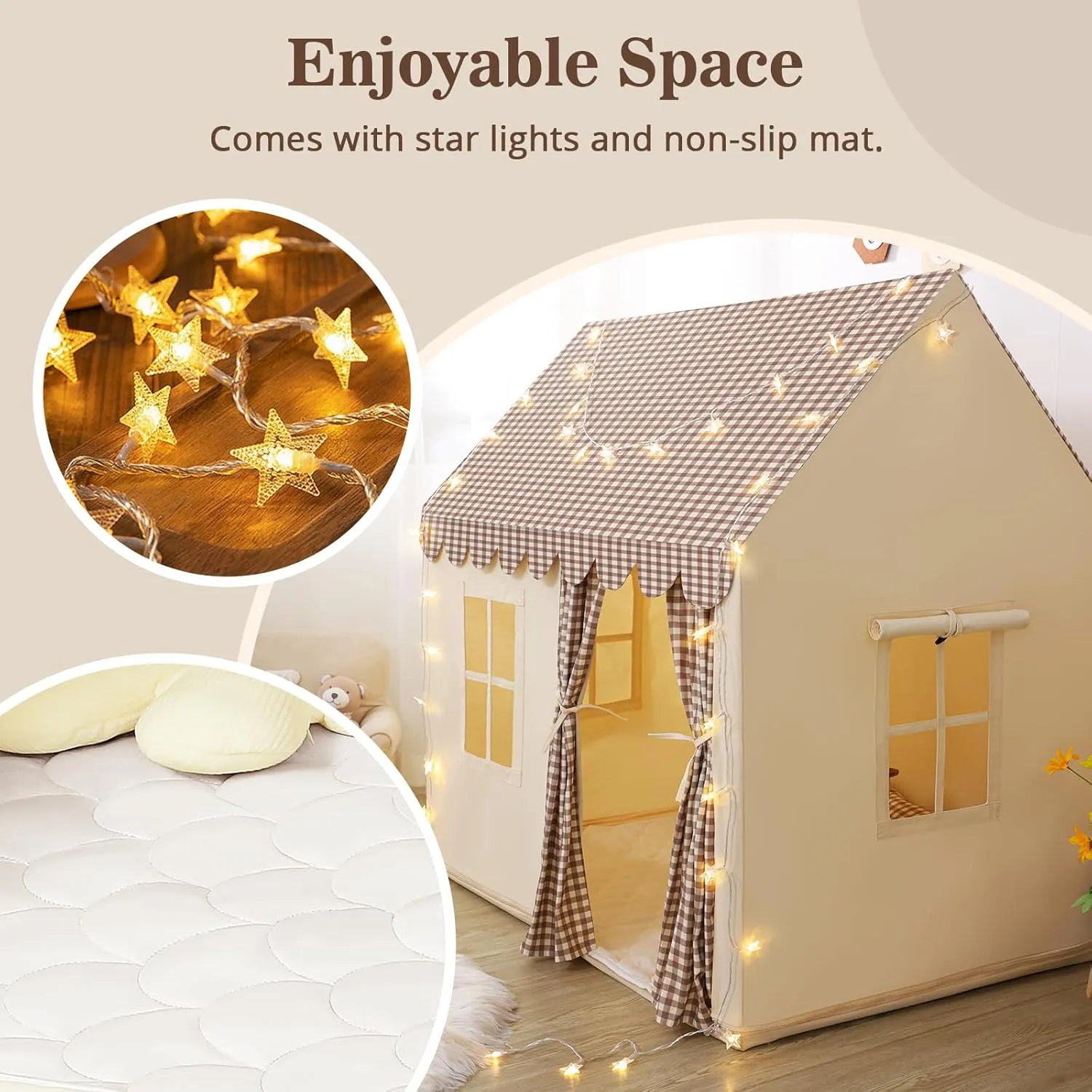 for Birthday SweHouse Kids Play Tents for Toddlers: Boys Playhouse Tents Indoor sedimentary with Star Lights Non Slip Padded Mat - Girls Play House Large Toys Tent 