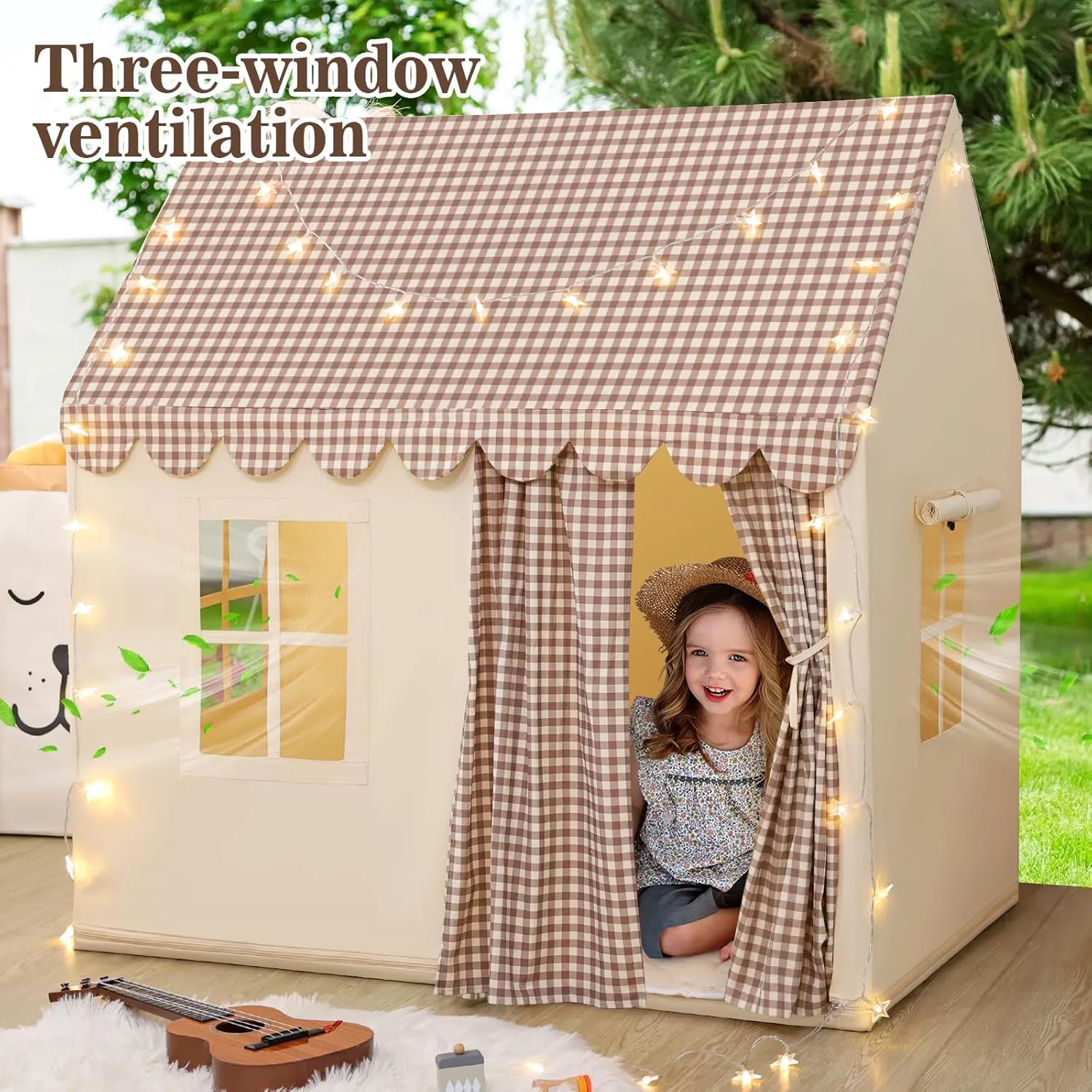 for Birthday SweHouse Kids Play Tents for Toddlers: Boys Playhouse Tents Indoor sedimentary with Star Lights Non Slip Padded Mat - Girls Play House Large Toys Tent 