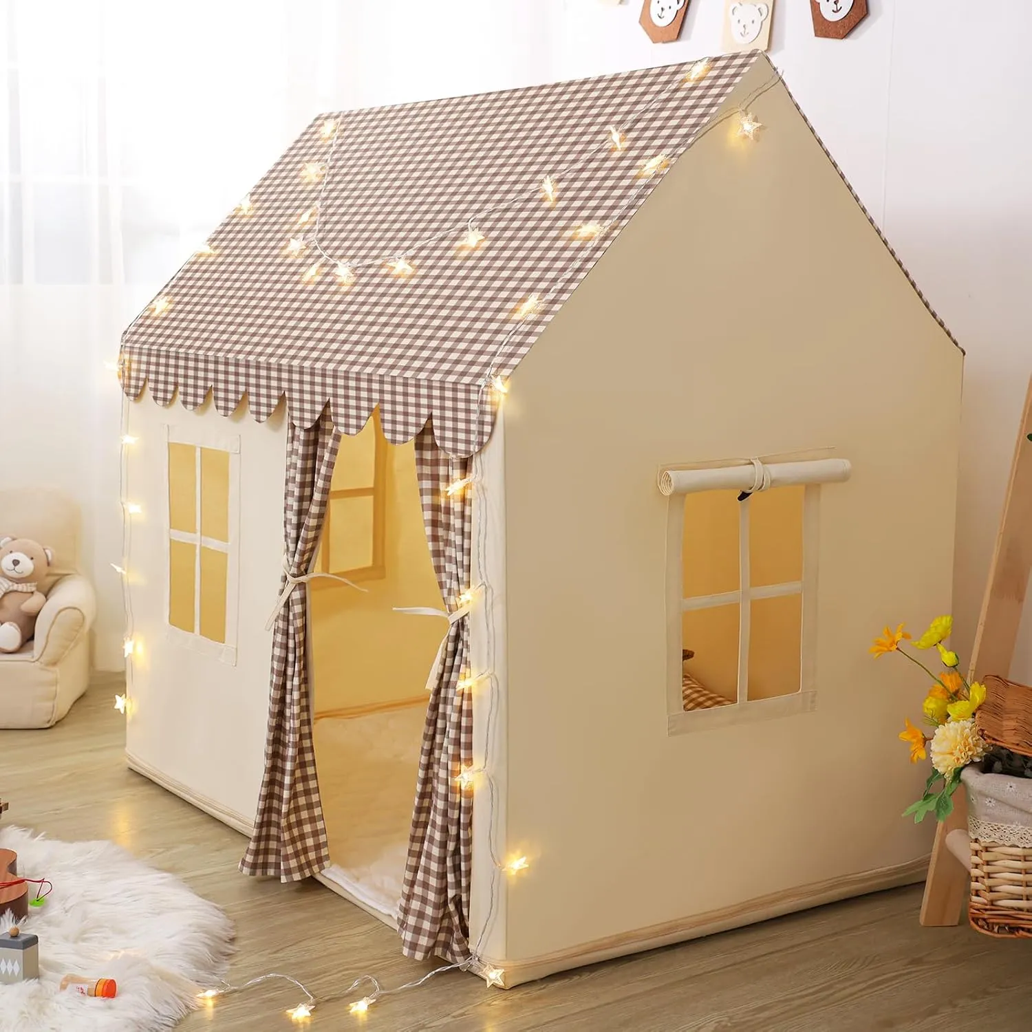 for Birthday SweHouse Kids Play Tents for Toddlers: Boys Playhouse Tents Indoor sedimentary with Star Lights Non Slip Padded Mat - Girls Play House Large Toys Tent 