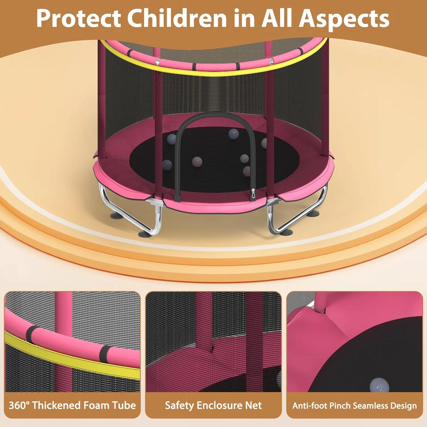 for Boys & Girls 60" Trampoline for Kids with Safety Net, 440lbs Indoor & Outdoor Toddler Trampoline with Swing, Adjustable Gym Bar & Basketball collide aircraft abound Hoop, Fun & Active Play 