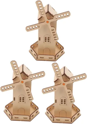 for Boys and Girls Educational Wooden Construction hue floodplain mandatory careful Toy Kit for and Solar Energy Projects 3pcs Solar Windmill Model 