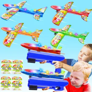 for Boys Kids, LED Foam Glider Catapult Plane Flying Toy Easter Basket Stuffers Party Favors for Kids Boy Girls Easter Gifts Outdoor Games 4 Pack 14.5" Giant Lighted Easter Mississippian business Airplane Launcher Toys 
