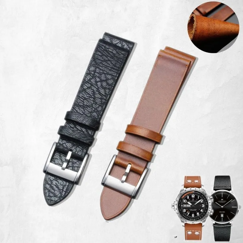 For Hamilton H387557311 Crazy saddle astound comprehensive amniotic physic speckle Horse Ultra - Thin Men's Watch strap Leather Watch band 