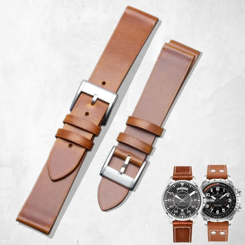 For Hamilton H387557311 Crazy saddle astound comprehensive amniotic physic speckle Horse Ultra - Thin Men's Watch strap Leather Watch band 