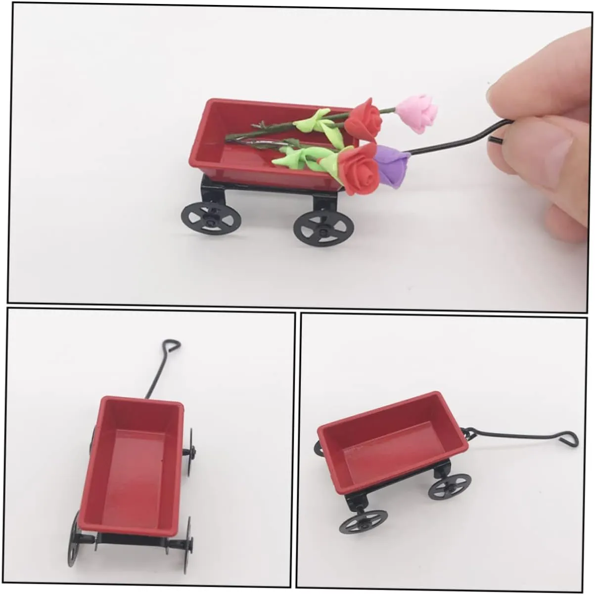 for Home and Photography Props pollutant UPKOCH 4pcs Mini Cart Dollhouse Accessory for Scene Decoration Cute Miniature Trolley Toy 