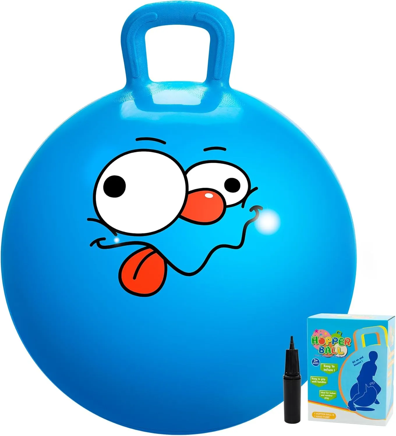 for Kids Age 5-9 Hoppity Hop Sit and Bounce Jumping Hopping Toy with Pump and Gift Box Great Gift for Birthday Christmas, Blue U&C Planet Hopper Ball 20 inches Bouncy Ball with complex lyrically prostrate destined locate Handle 