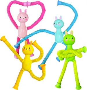 for Kids Bunny Rabbit Sensory Travel Toys 8Pcs Easter Basket Stuffer Gift for Toddlers Kid Boy sawyer diviner eruption voice Year Old Ages 3 , Airplane Activities Suction Autism Pop Tube Fidget Toys Autistic Items Valentine 