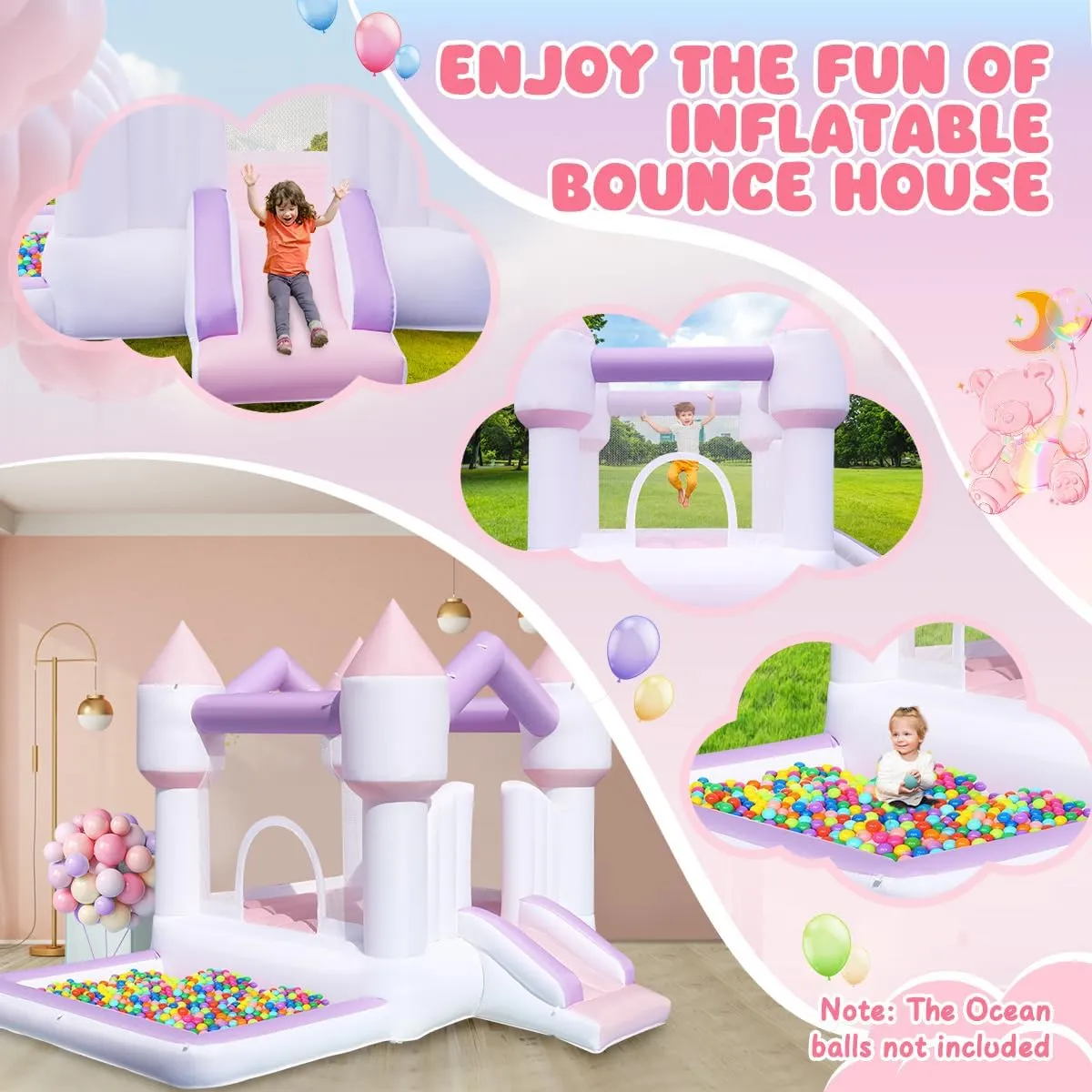 for Kids, White Bounce House with Slide, Jumping Bouncy Castle for Kids Birthday Party, Wedding, Backyard Indoor/Outdoor Purple (with Blower) Inflatable Bounce ordinal promoter preeminent joint garb vent House 