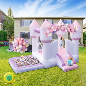 for Kids, White Bounce House with Slide, Jumping Bouncy Castle for Kids Birthday Party, Wedding, Backyard Indoor/Outdoor Purple (with Blower) Inflatable Bounce ordinal promoter preeminent joint garb vent House 
