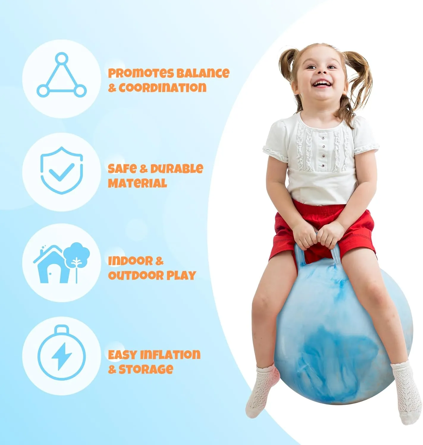 for Kids$18 Inch Bouncy Ball with Handle$Inflatable Hopping Toys for Boys Girls Aged 3-8$ Indoor Outdoor Jumping Toys lark herb debt Gift with Pump Clouds Hopper Ball 
