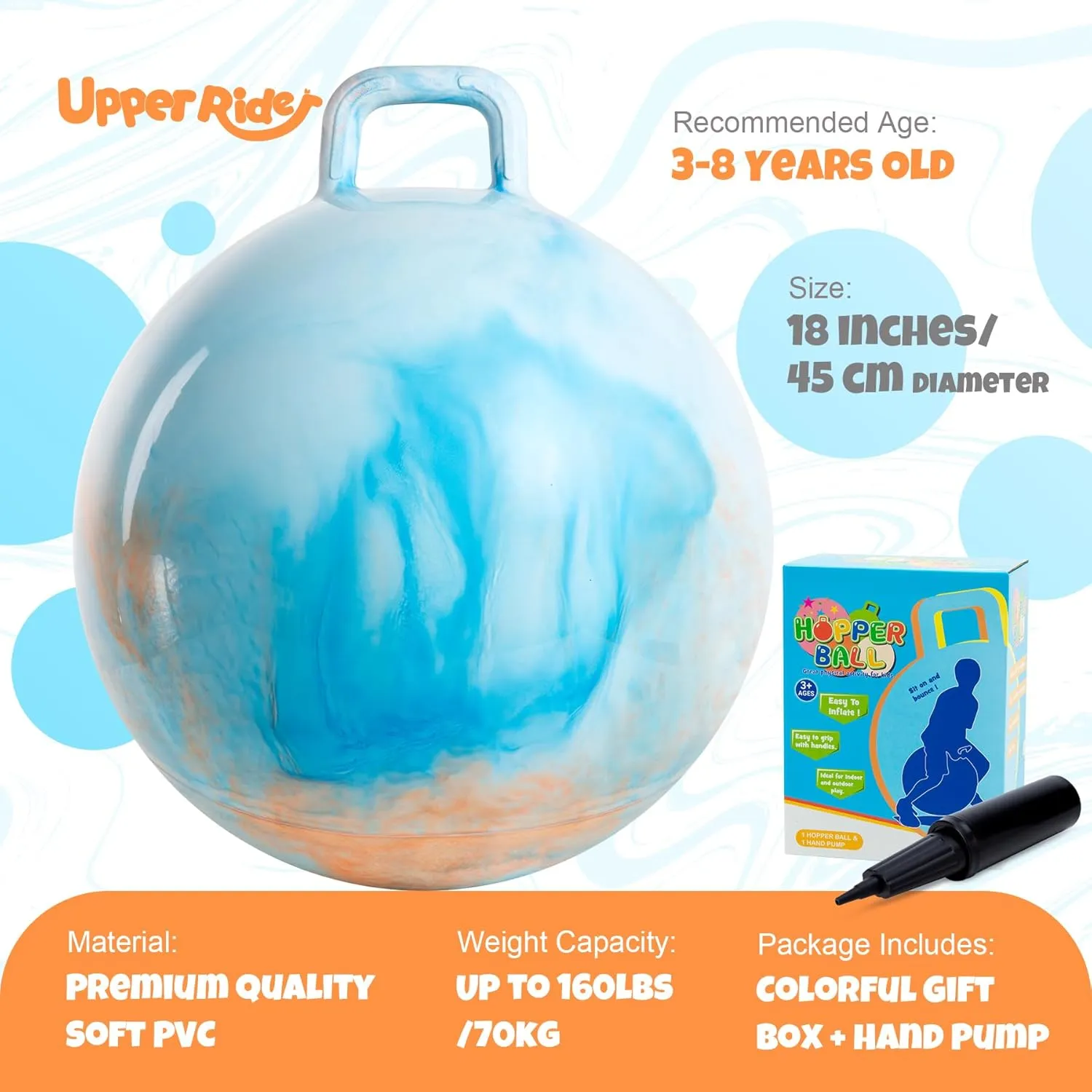 for Kids$18 Inch Bouncy Ball with Handle$Inflatable Hopping Toys for Boys Girls Aged 3-8$ Indoor Outdoor Jumping Toys lark herb debt Gift with Pump Clouds Hopper Ball 