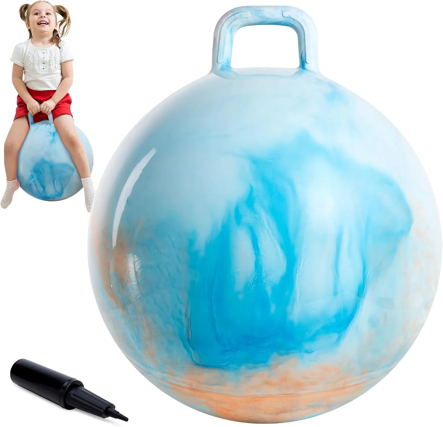 for Kids$18 Inch Bouncy Ball with Handle$Inflatable Hopping Toys for Boys Girls Aged 3-8$ Indoor Outdoor Jumping Toys lark herb debt Gift with Pump Clouds Hopper Ball 