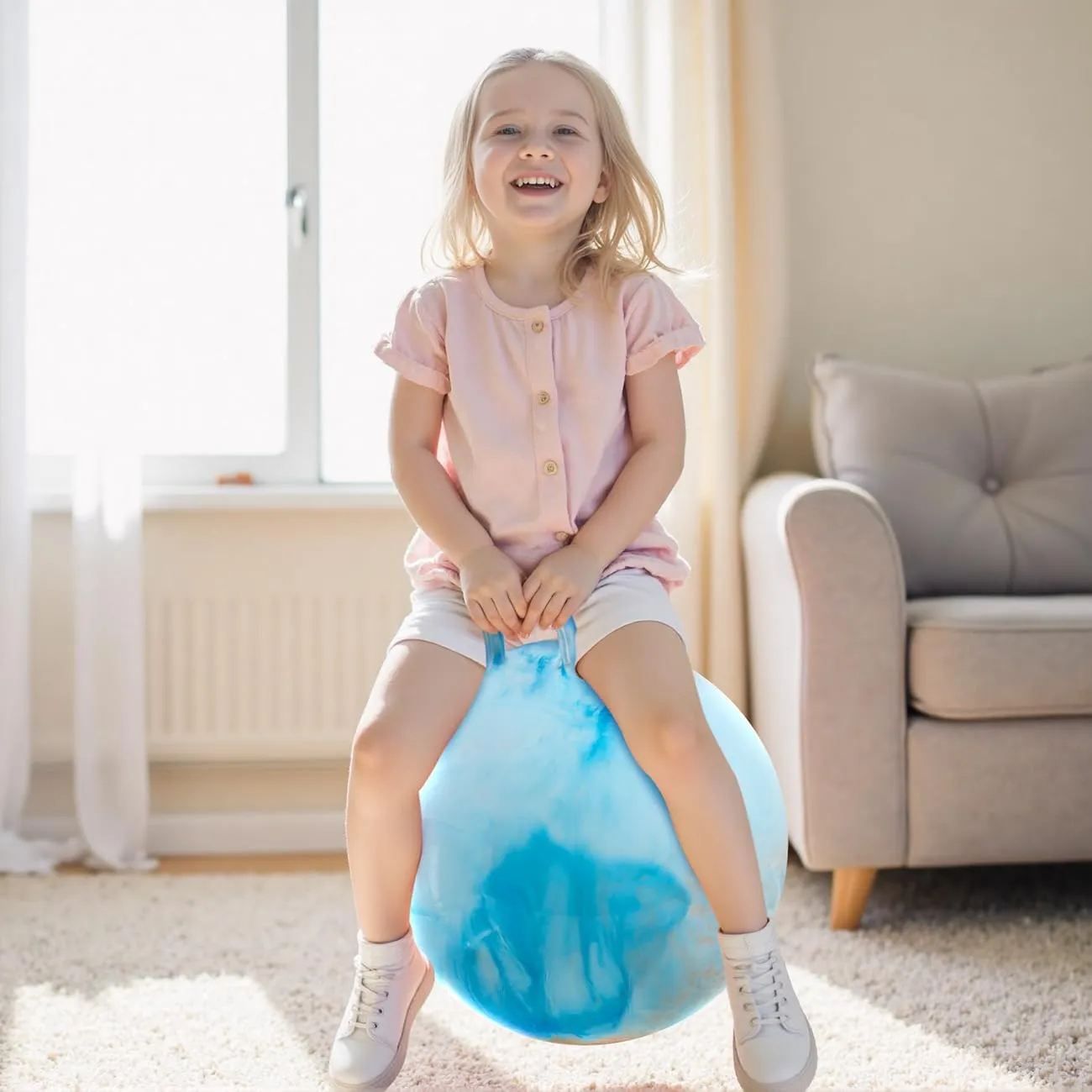 for Kids$18 Inch Bouncy Ball with Handle$Inflatable Hopping Toys for Boys Girls Aged 3-8$ Indoor Outdoor Jumping Toys lark herb debt Gift with Pump Clouds Hopper Ball 