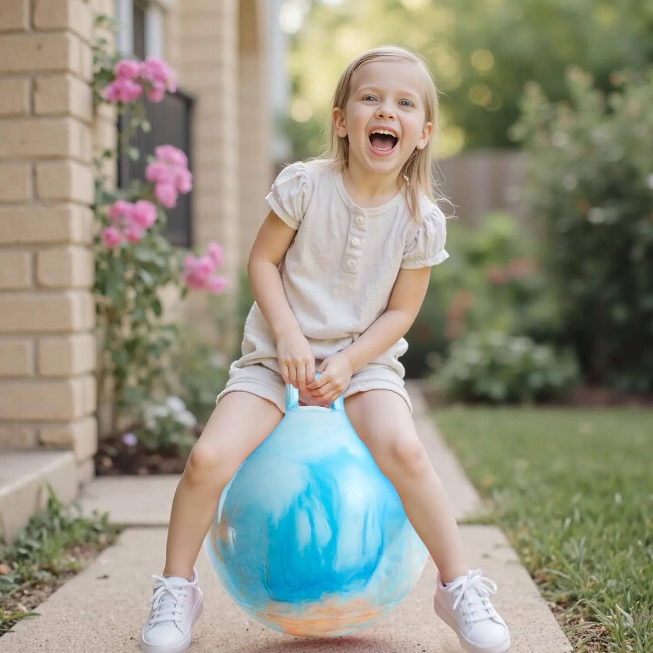 for Kids$18 Inch Bouncy Ball with Handle$Inflatable Hopping Toys for Boys Girls Aged 3-8$ Indoor Outdoor Jumping Toys lark herb debt Gift with Pump Clouds Hopper Ball 