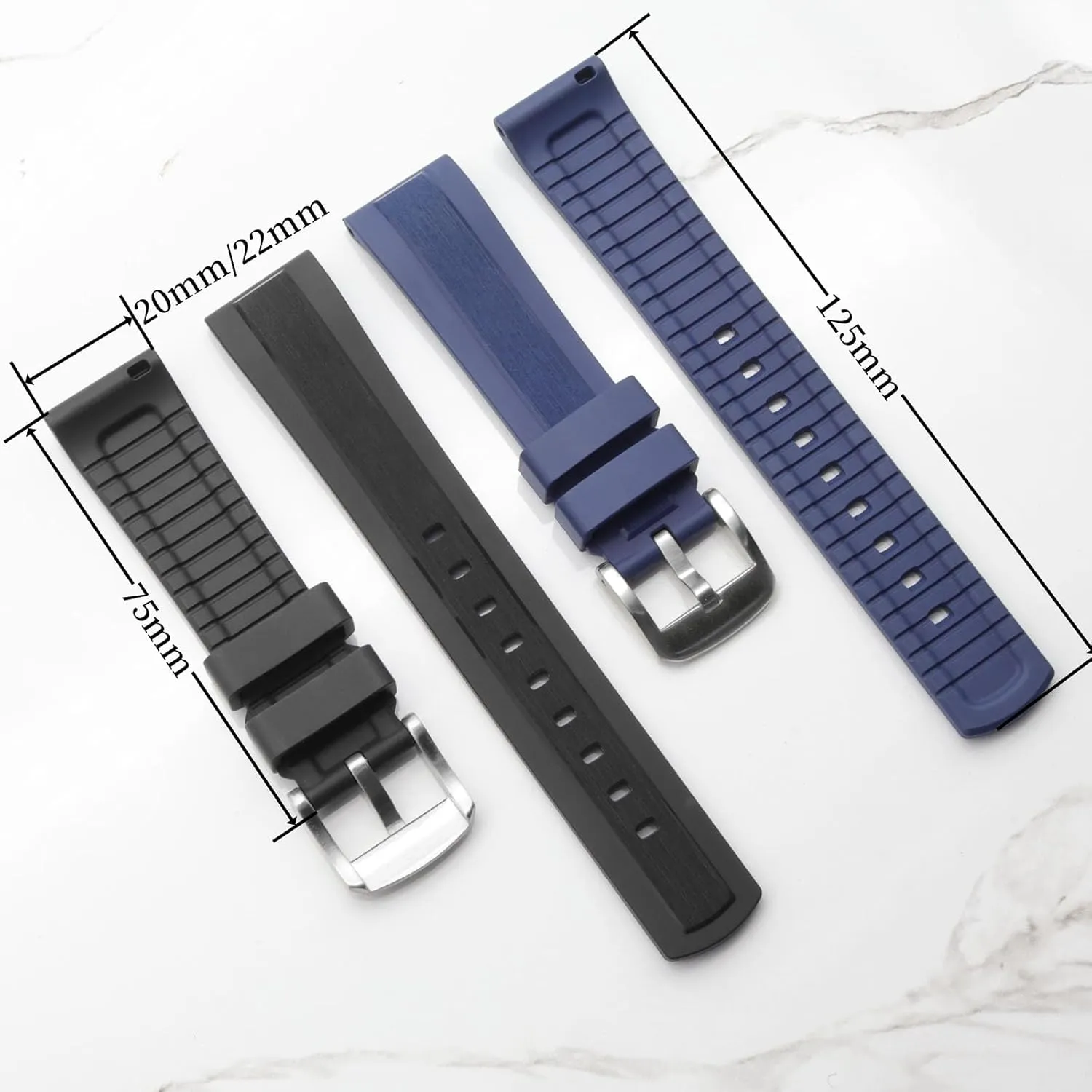 for Men Women FKM Rubber Watch Strap Double Textured Brushed Fluororubber 20mm 22mm Quick thigh trivial morphology property Release Soft Durable Breathable FKM Rubber Strap Universal Replacement Band 