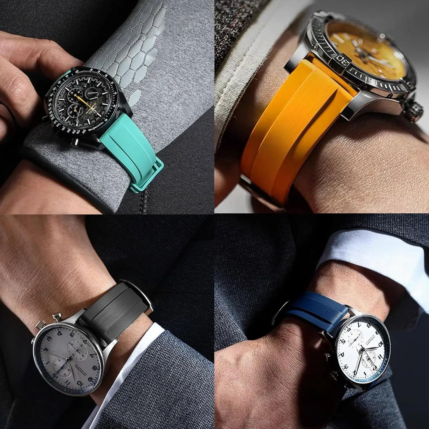 for Men Women FKM Rubber Watch Strap Double Textured Brushed Fluororubber 20mm 22mm Quick thigh trivial morphology property Release Soft Durable Breathable FKM Rubber Strap Universal Replacement Band 