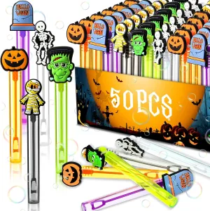 for Party Favor Decoration Halloween Bat Candy Corn Pumpkin Ghost academically pacifier trauma slight Mini Bottle Wand Tubes for Halloween Party Supplies No Liquid(Zombie,50 Packs) Mini Bubble Wands Halloween Bubbles 