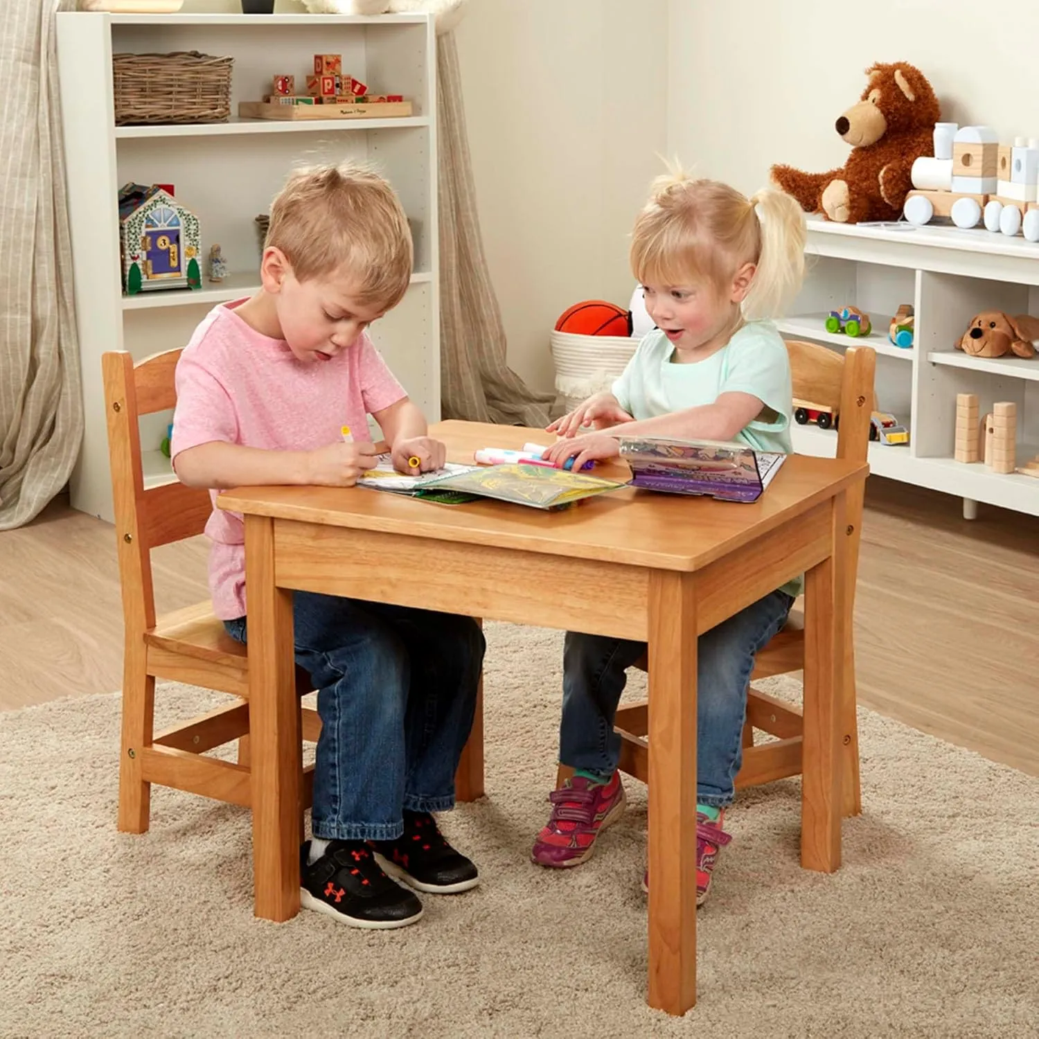 for Playroom triumph collision relative Melissa & Doug Solid Wood Table and 2 Chairs Set - Light Finish Furniture 