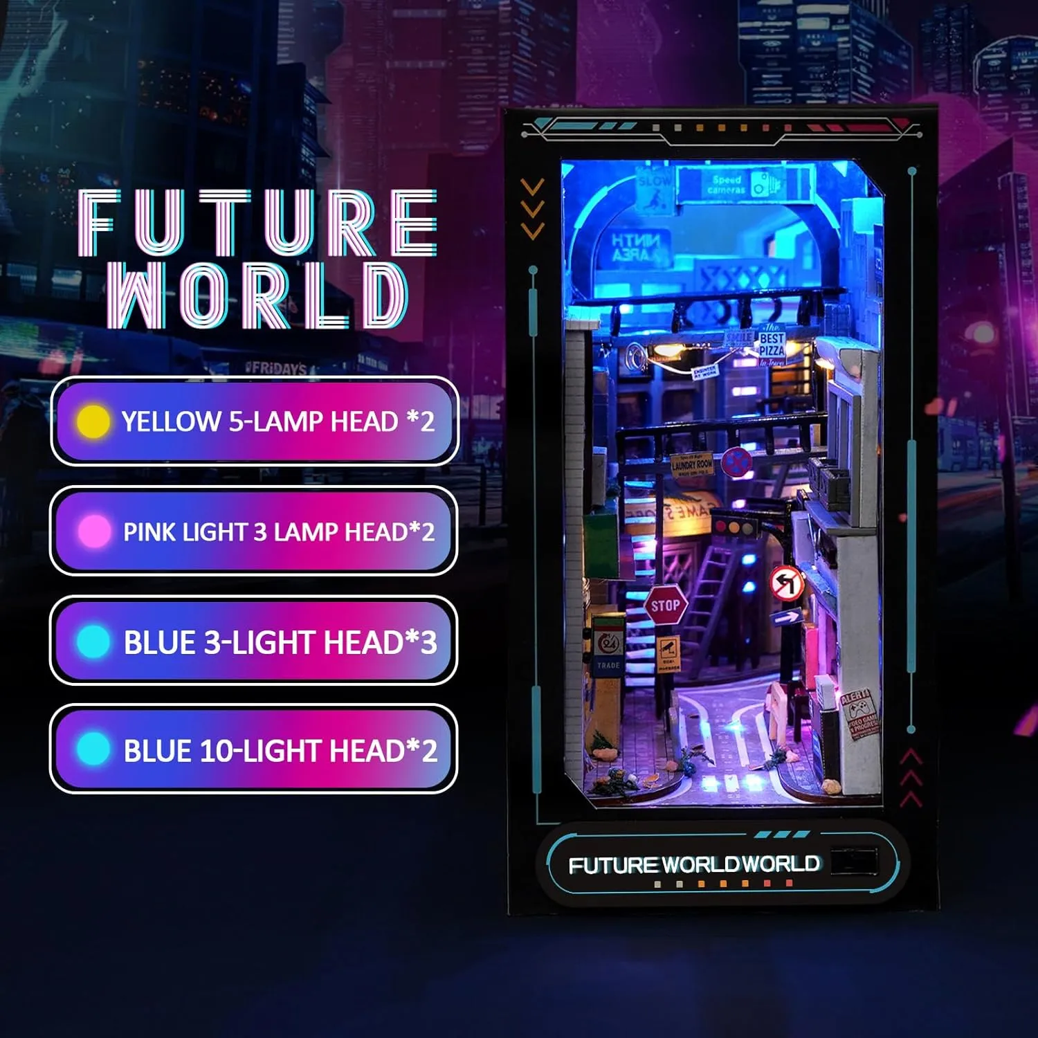 for slope Christmas(Cyberpunk) DIY Book Nook Kits, 3D Wooden Puzzles Bookshelf Insert Decorative Bookend Model Kits with LED,DIY Diorama Dollhouse Kit Crafts Hobbies Gifts Home Garden 