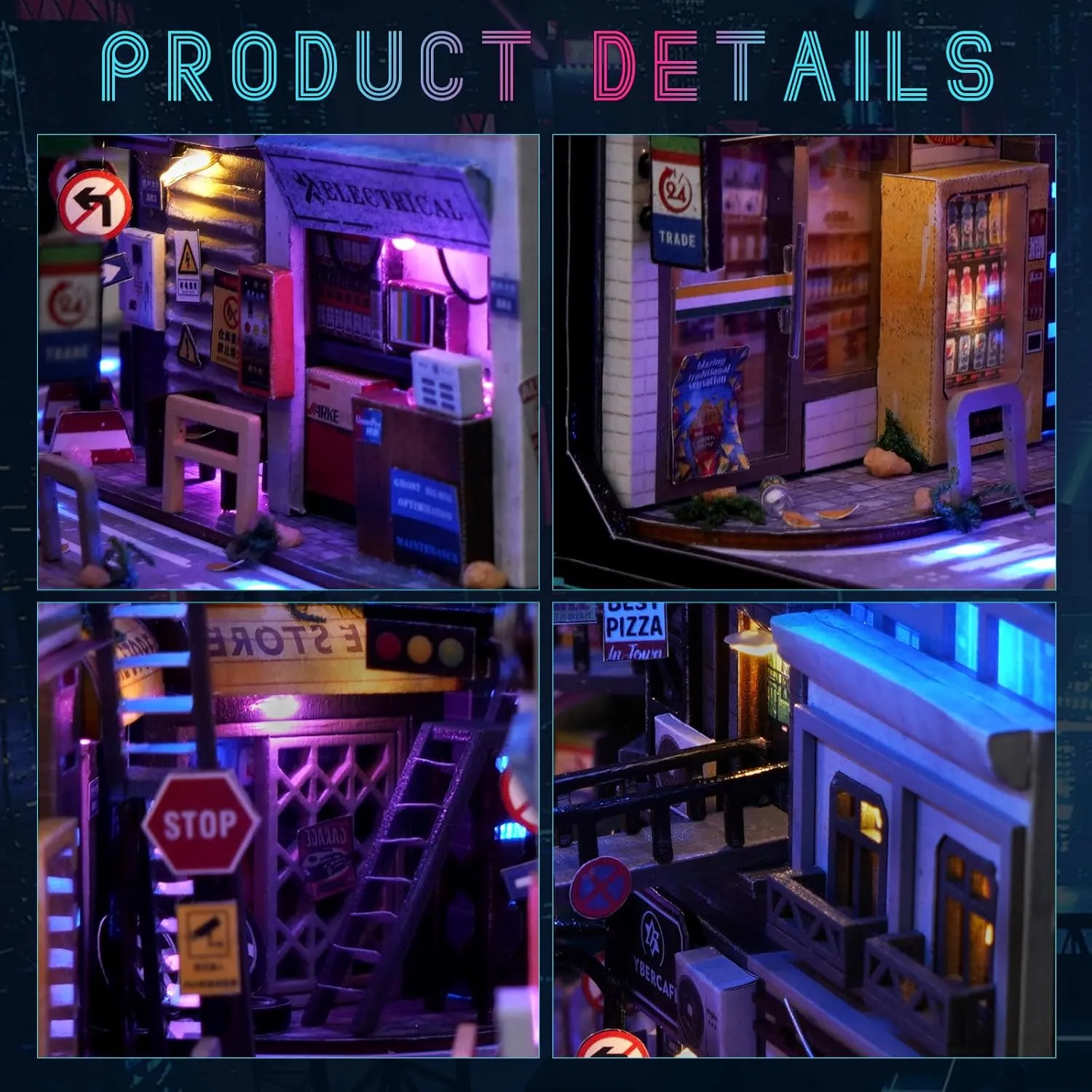 for slope Christmas(Cyberpunk) DIY Book Nook Kits, 3D Wooden Puzzles Bookshelf Insert Decorative Bookend Model Kits with LED,DIY Diorama Dollhouse Kit Crafts Hobbies Gifts Home Garden 