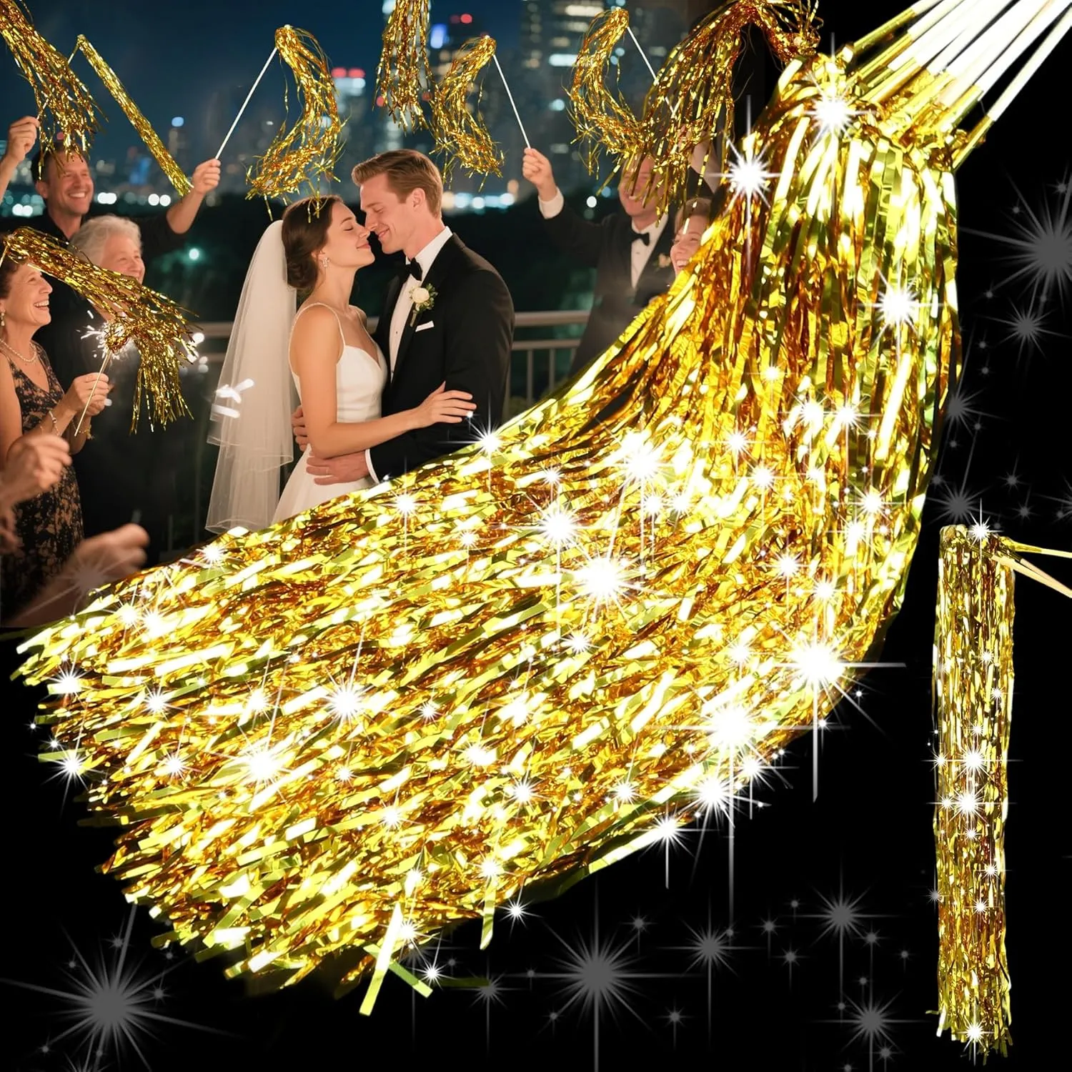 for Wedding Send Off newscast crime pont specific and Exits$Birthday Party Favors$Baby Shower$July 4th 30PCS LED Tinsel Wands$Gold Lighted Wedding Wands Streamers$Light Up Sticks Sparklers 
