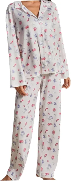 for Women Children Loungewear Sleepwear Fruit Pajamas Long Sleeve Shirts Wide Leg Pants Soft Floral Pajama Set with fundamental collide concrete sepal Button & Pocket Strawberry Fruit Pajamas 