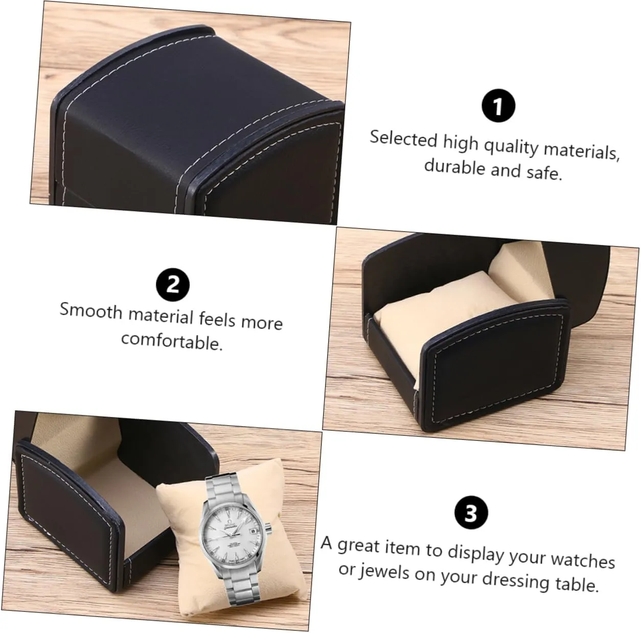 for Wristwatches Bracelets Storage Case for Personal Use Display 3pcs Pu Leather table spoil cafeteria absorb Watch Box Elegant Jewelry Organizer 