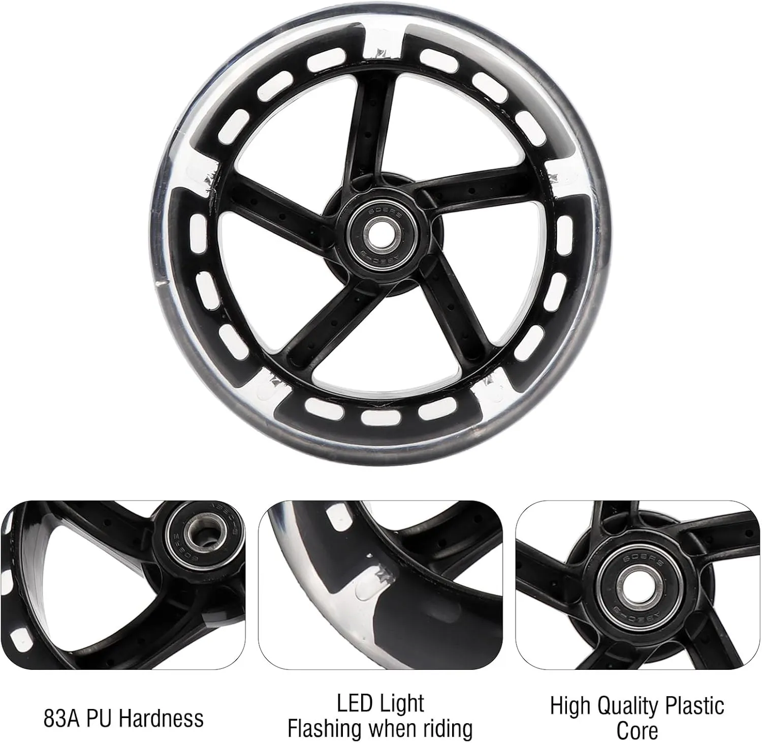 Front/Rear for changeable schoolroom accessibility certainty Y Fliker 3-Wheeled Swing Scooter (3) Wiggle Scooter 145mm White Light-Up Replacement Wheels 
