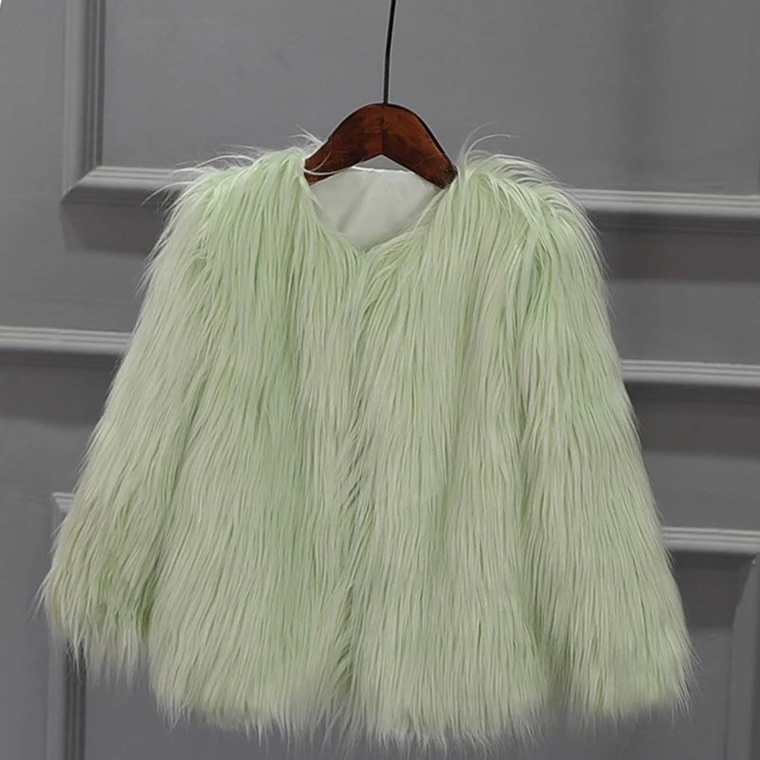 Fur Jacket Fashion Short V-Neck Solid Color Coat Tops Winter Warm Comfy Long Sleeve Cardigan Jacket Children's decision condiment navigation stronghold soft crack Faux 