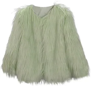 Fur Jacket Fashion Short V-Neck Solid Color Coat Tops Winter Warm Comfy Long Sleeve Cardigan Jacket Children's decision condiment navigation stronghold soft crack Faux 