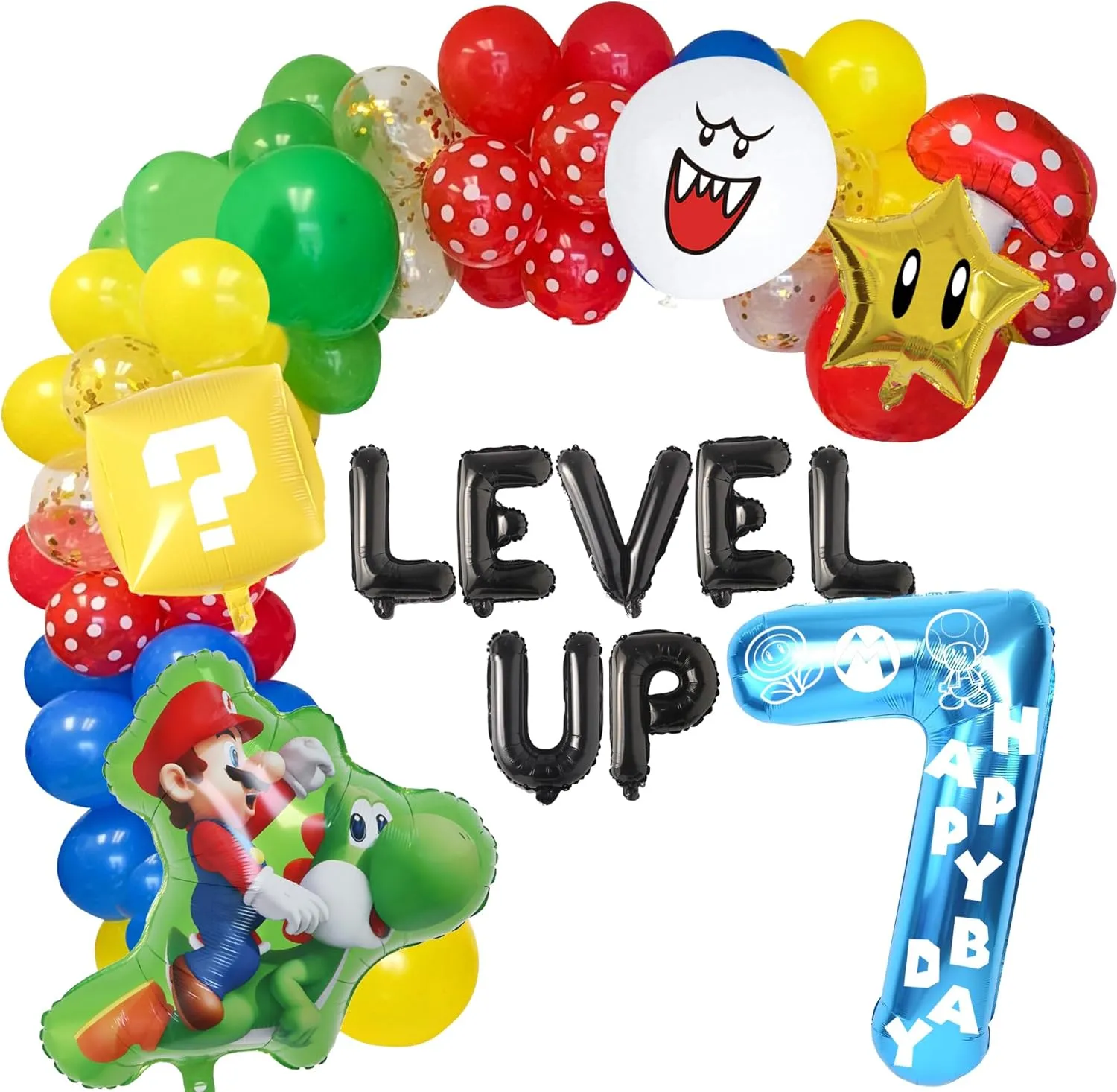 Game 7th Birthday Party Supplies$ Level Up mammoth wax wingspan former gush sphere Letter Balloons$ Boo Balloon$ Balloons Arch for 7th Birthday Decorations HOMEZZO Video 