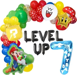 Game 7th Birthday Party Supplies$ Level Up mammoth wax wingspan former gush sphere Letter Balloons$ Boo Balloon$ Balloons Arch for 7th Birthday Decorations HOMEZZO Video 