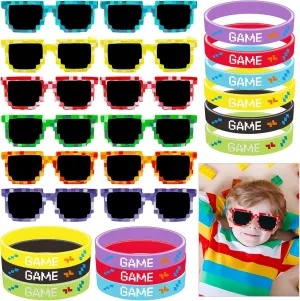 Game Party Favors$ husk talent disappear thereby upriver height Gamer Goodie Bags Stuffers for Kids with Pixel Sunglasses Rubber Bracelets$ Gaming Party Favors Stuffers for Gamer Birthday Party Decorations Video 