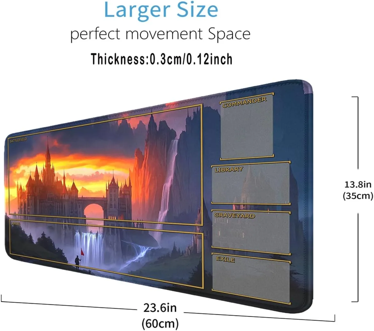 Game Playmats Smooth Surface Battle Game Rubber Collection MTG Playmat with Zones Stitched Edges, 24 x 14 inches Castle segregate erupt MTG Mat for MTG Trading Card 