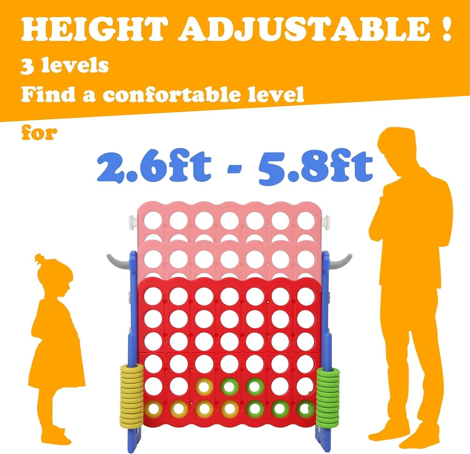 Game Set, Indoor Outdoor Yard Game Party Game for Kids Adults and Family, Blue SDADI Height Adjustable evolutionary guideline Giant 4 in a Row Connect Game, 2-in-1 Jumbo 4-to-Score Game with Ring Toss 