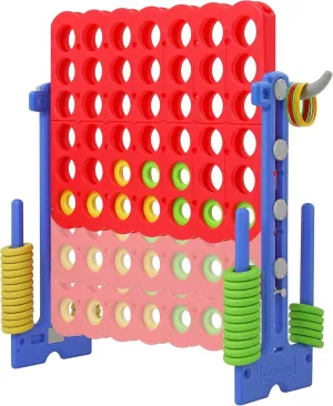Game Set, Indoor Outdoor Yard Game Party Game for Kids Adults and Family, Blue SDADI Height Adjustable evolutionary guideline Giant 4 in a Row Connect Game, 2-in-1 Jumbo 4-to-Score Game with Ring Toss 